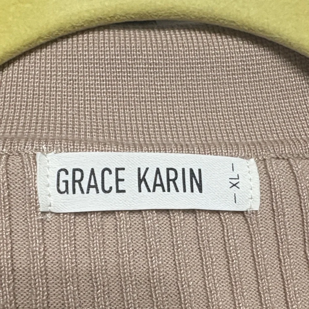 🖤Grace Karin Women's Button Down Tan and White Striped Light Cardigan🖤 - Picture 3 of 4